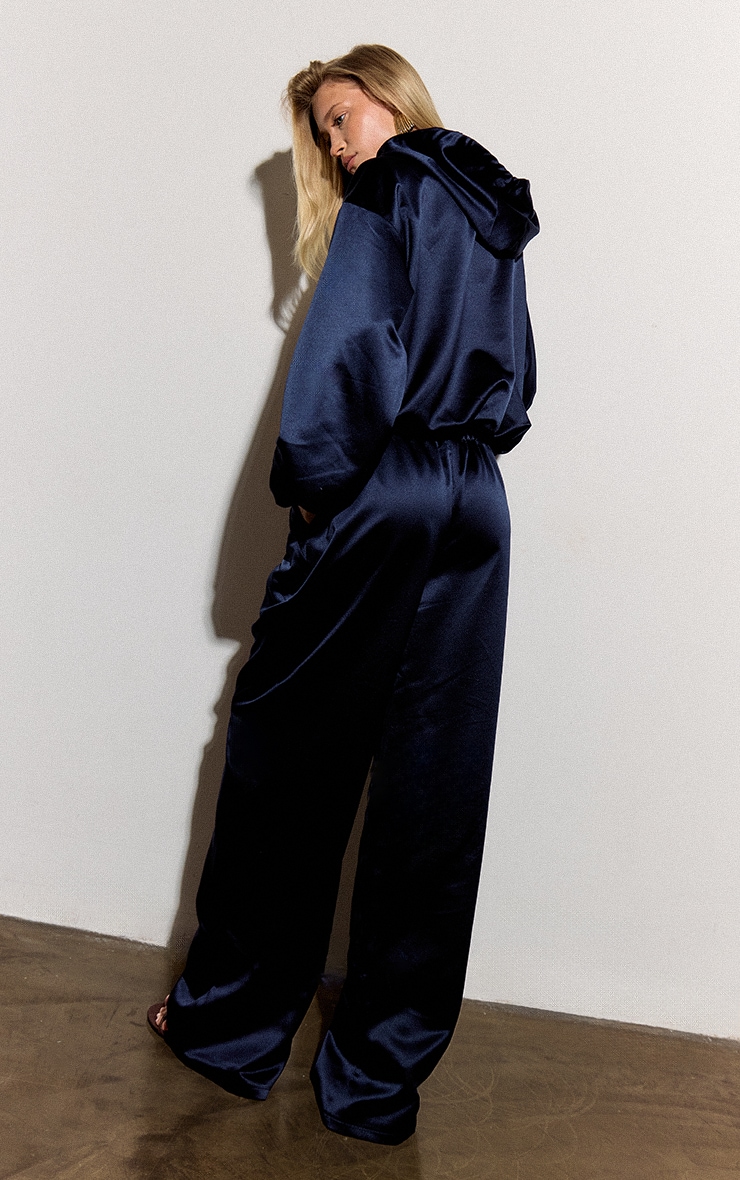 Navy Satin Wide Leg Pants image 3