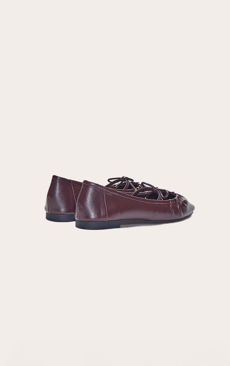Plum Bow Ruched Square Toe Ballet Flats image 4