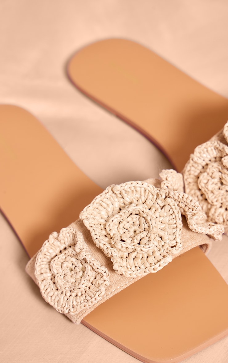 Natural Square Toe Crochet Flower Flat Sandals image 4