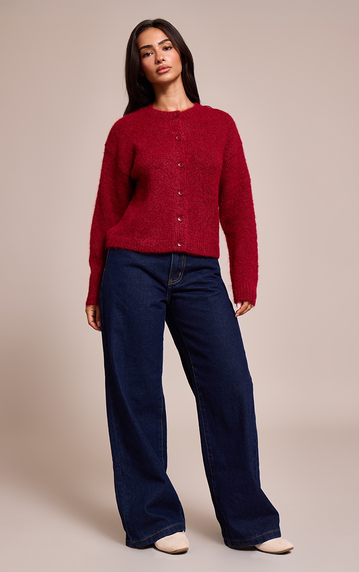 Petite Burgundy Knitted Cardigan image 3