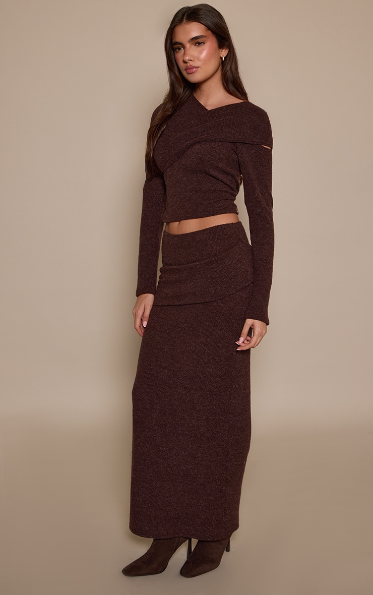 Brown Brushed Rib Midaxi Skirt image 2