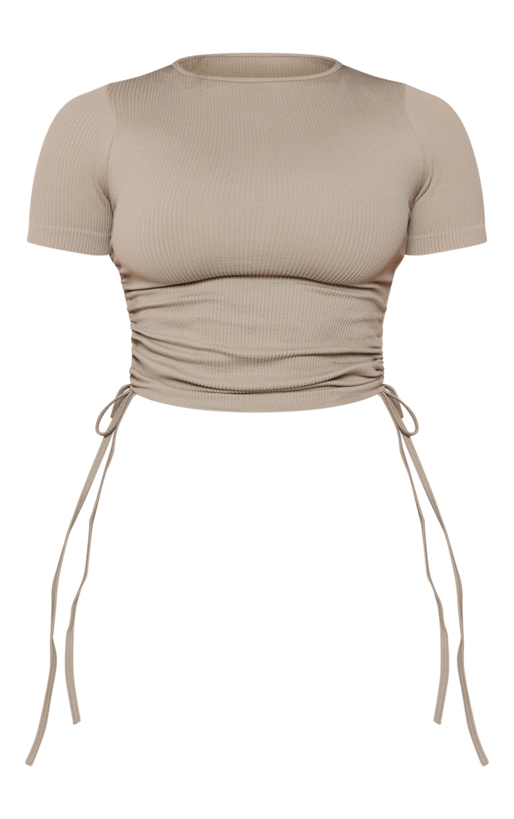 Shape Moss Grey Snatched Rib Branded Ruched Side Crop Top image 5