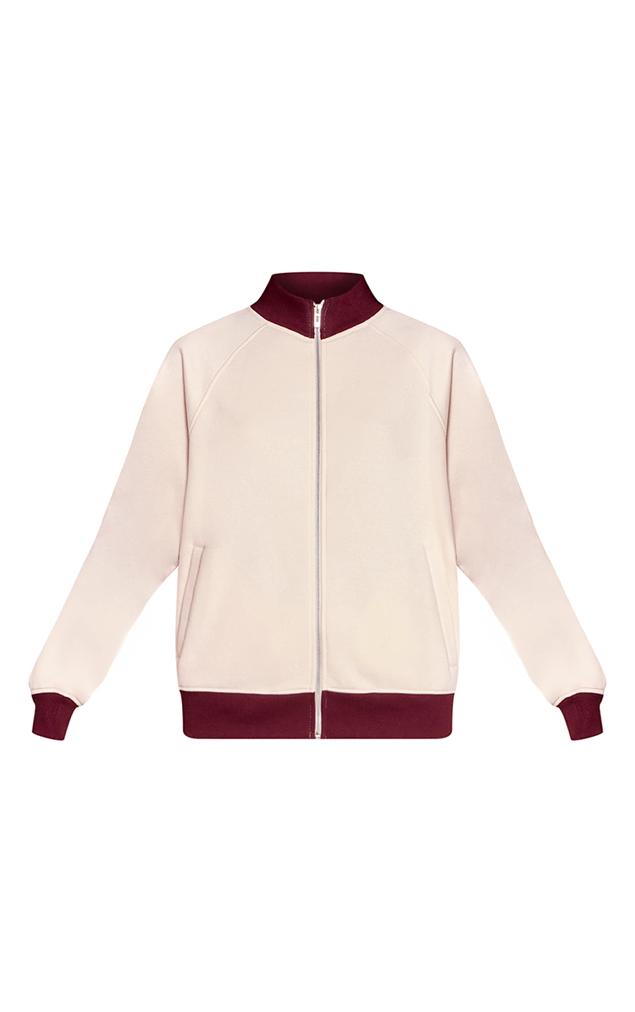 Pink Contrast Zip Up Funnel Neck Sweatshirt image 5