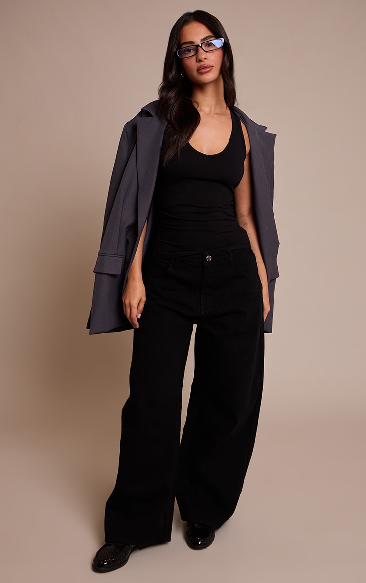 Petite Black Seam Detail Barrel Jean