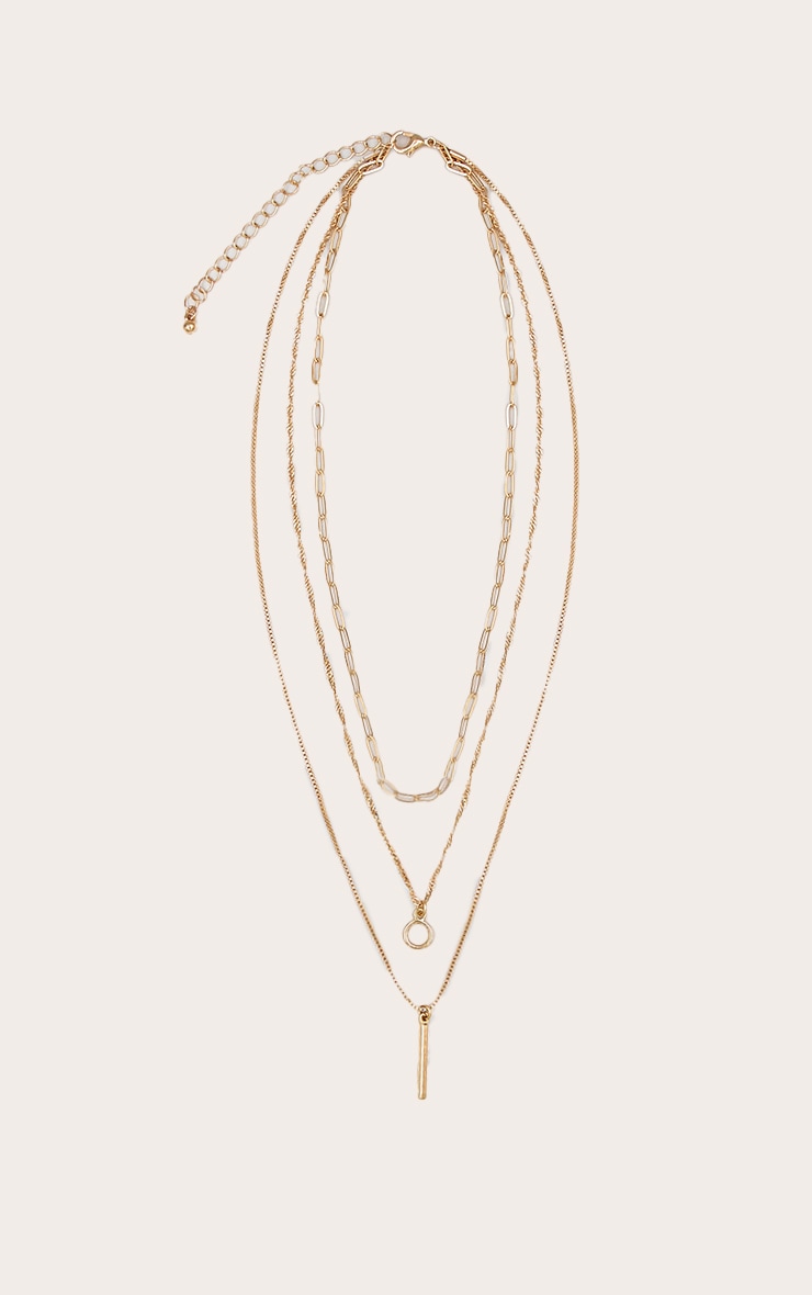 Gold Layered Circle Pendant Detail Necklace image 3