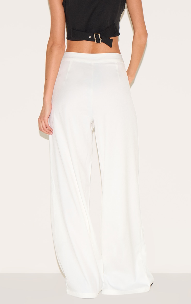 White Adjustable Waistband Detail Tailored Pants image 3