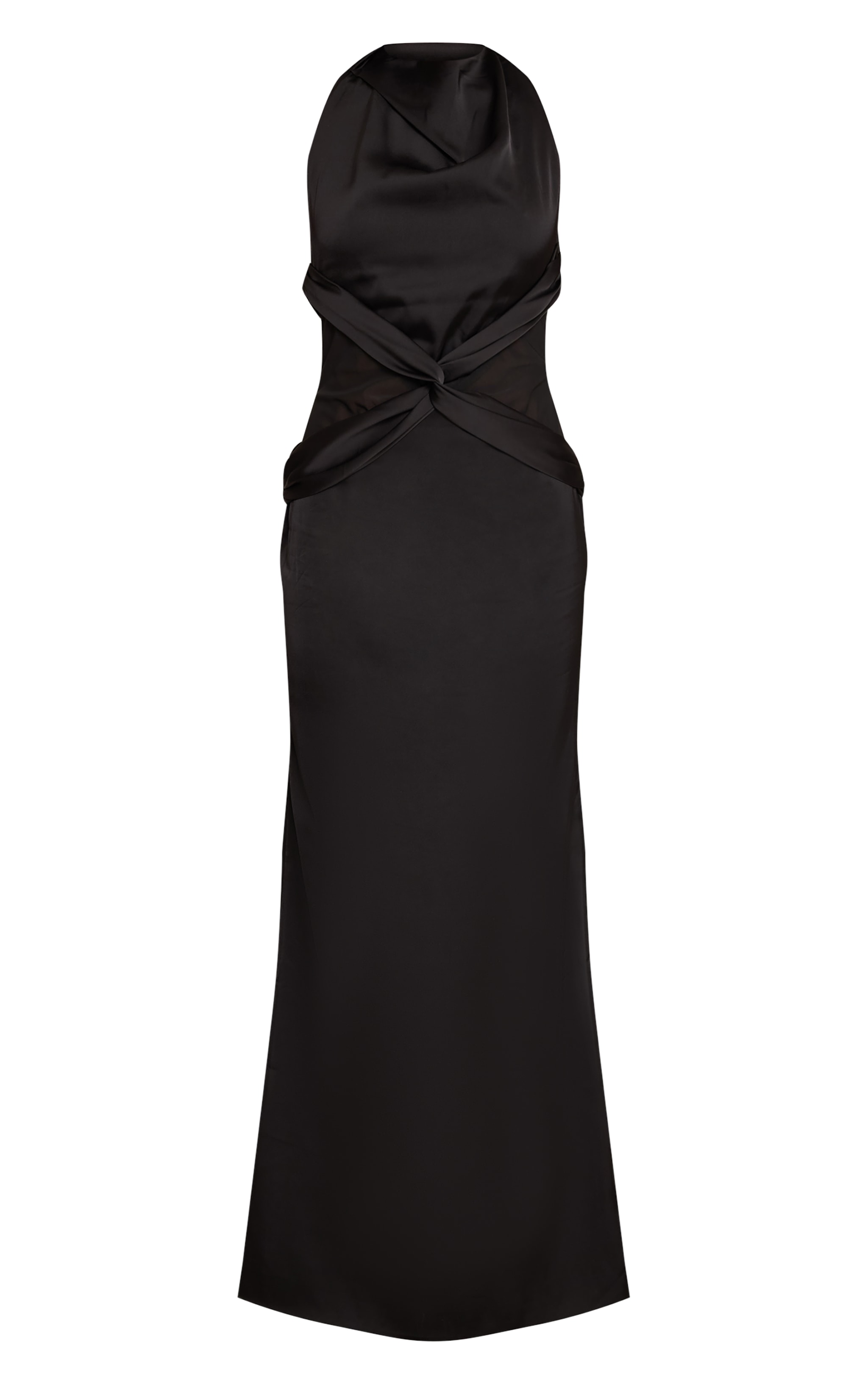 Robe longue satinée noire à détail en mesh image 5
