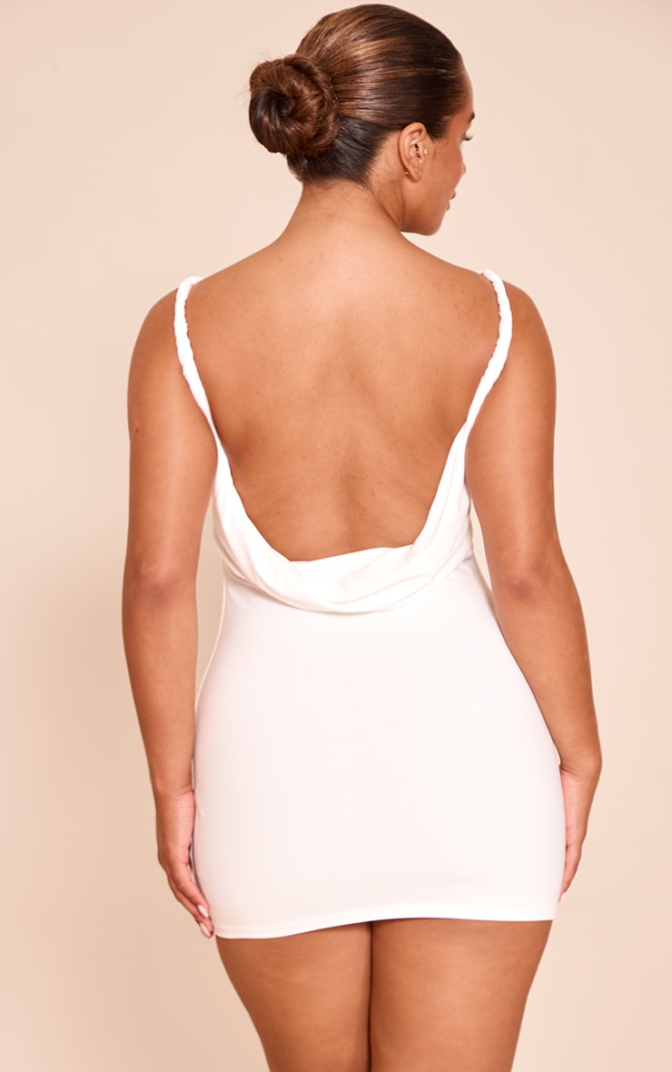 Shape white Boat Neck Twist Shoulder Cowl Back mini Dress image 2