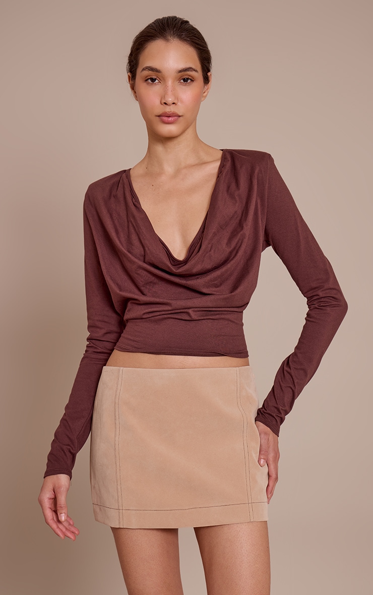 Sand Faux Suede Stitching Detail Mini Skirt image 4
