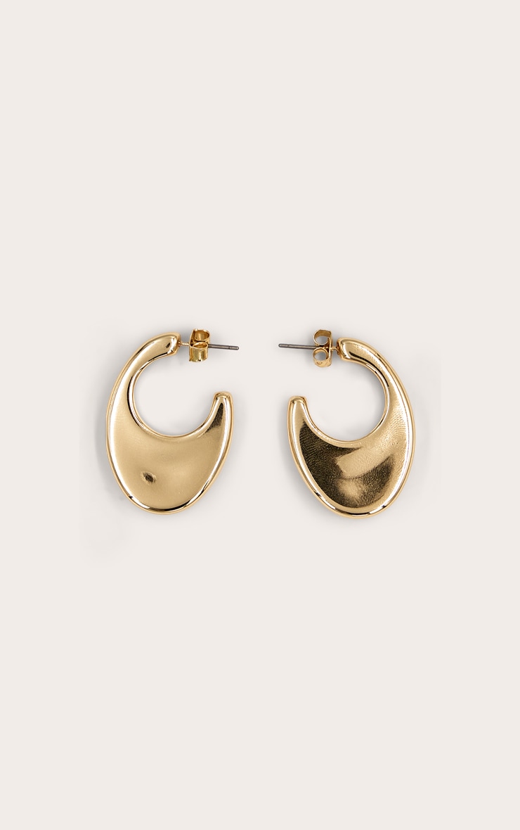 Gold Crescent Chunky Hoop Earrings image 2