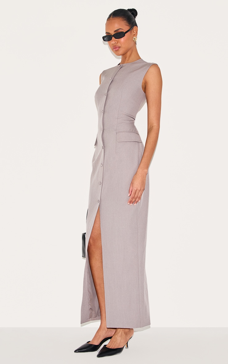 Robe longue tissée grise à boutons image 3