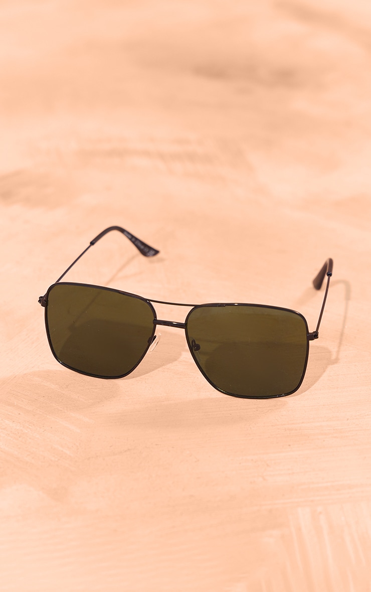 Black Thin Metal Frame Aviator Sunglasses image 3