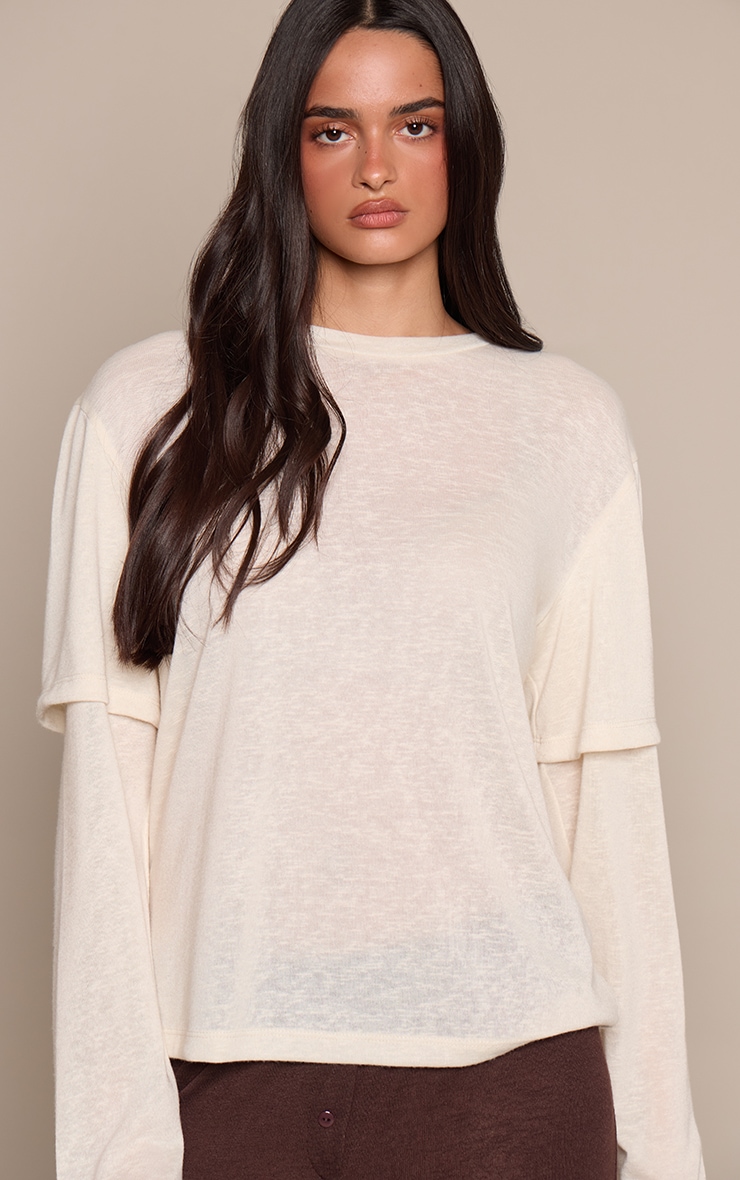 Butter Cream Marl Slub Jersey Layered Oversized T- Shirt image 1