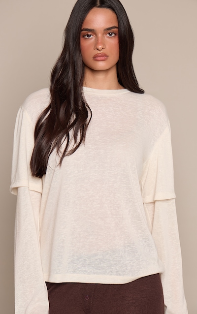 Butter Cream Marl Slub Jersey Layered Oversized T- Shirt