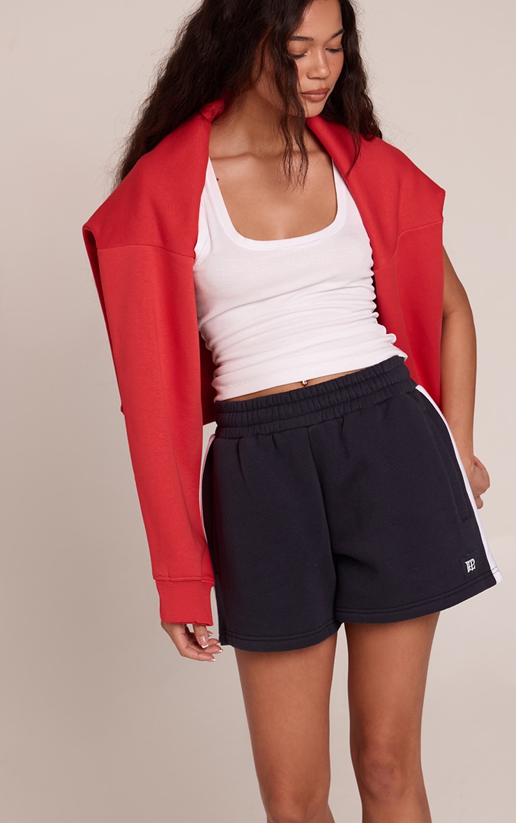 Navy PLT Tab Contrast Side Stripe Sweat Shorts image 5