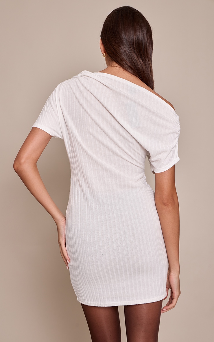 Cream Rib Boat Neck Bodycon Dress image 2