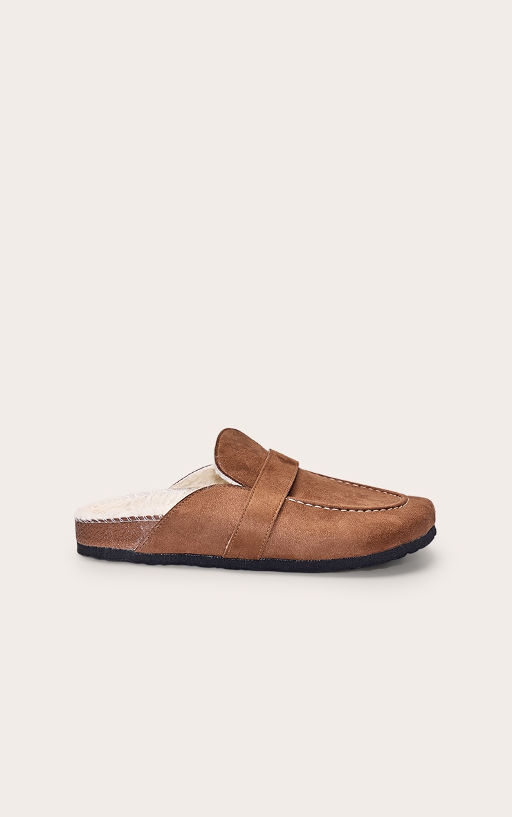 Tan Faux Suede Faux Fur Lined Mules image 2