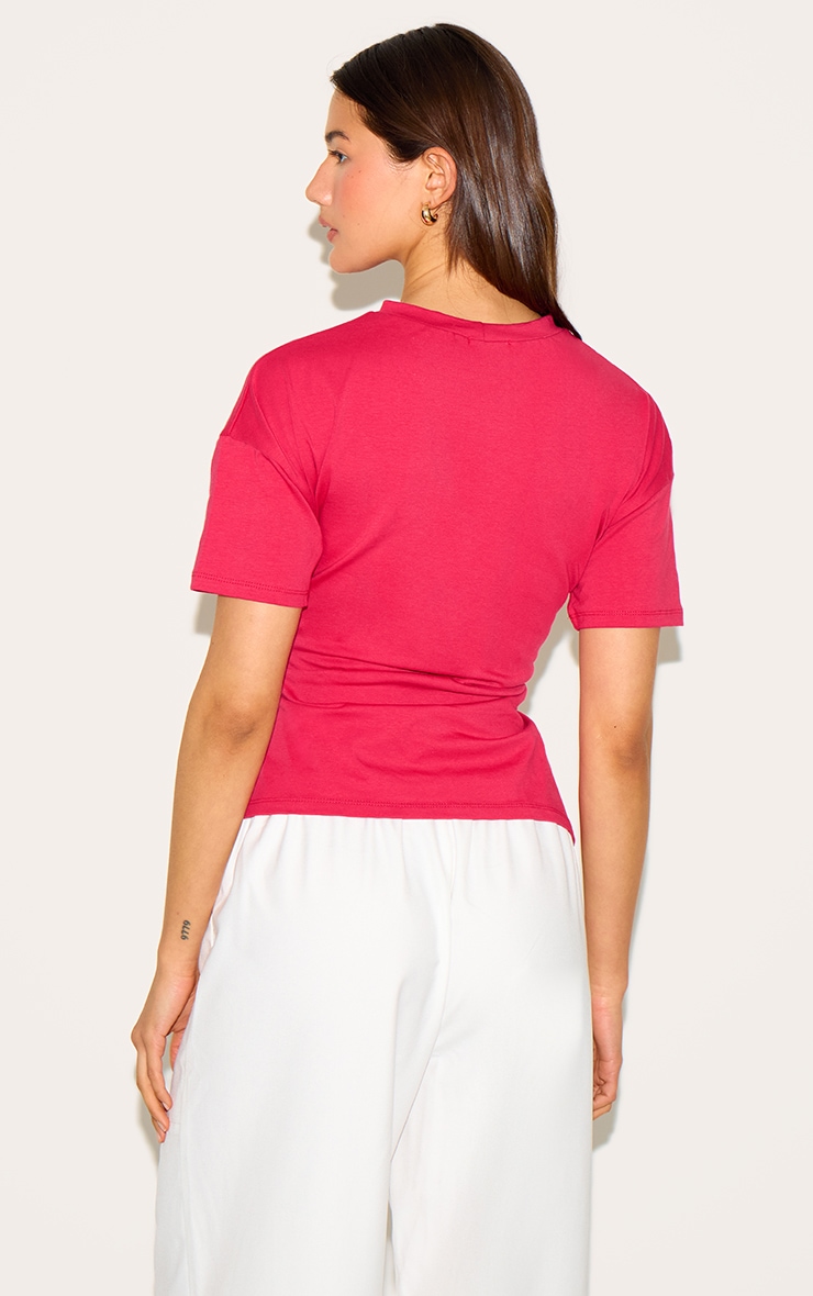 Red Trim Detail Asymmetric Hem T Shirt image 2