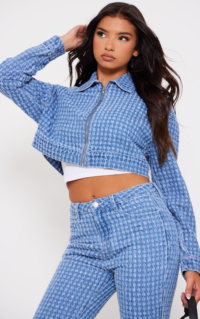 Light Blue Distressed Stripe Denim Jacket