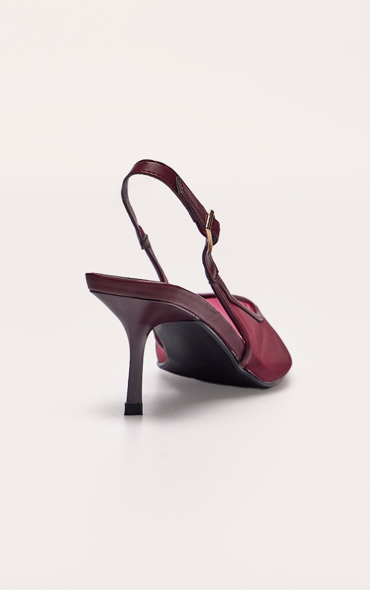 Burgundy Mesh Pointed Toe Sling Back image 4