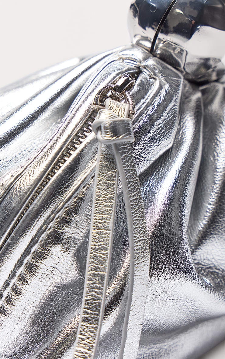 Silver Crinkle PU Dome Trim Clutch Bag image 5
