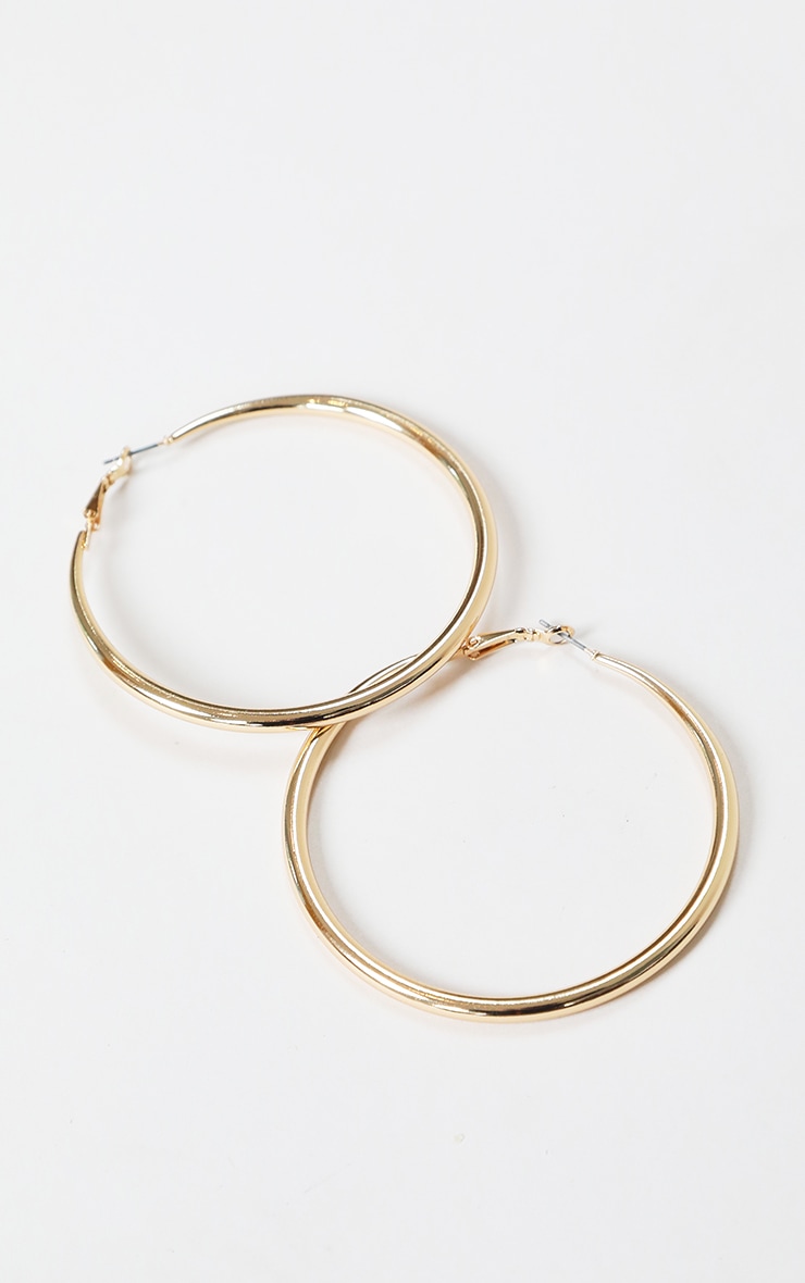 Gold Large Plain Hoop Earrings image 2