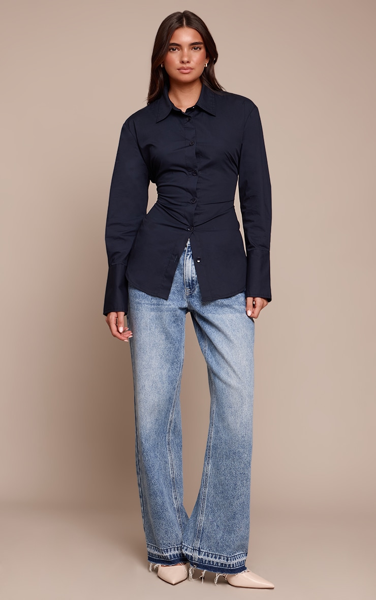 Navy Fitted Tie Back Deep Cuff Shirt image 3