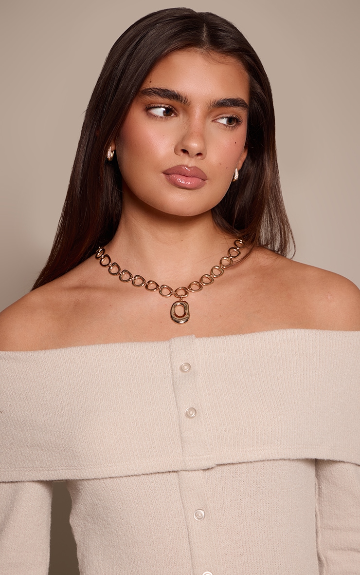 Gold Smooth Chunky Abstract Pendant Necklace