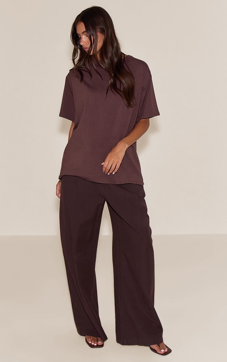 Dark Chocolate Cotton Basic Oversized T-shirt image 3