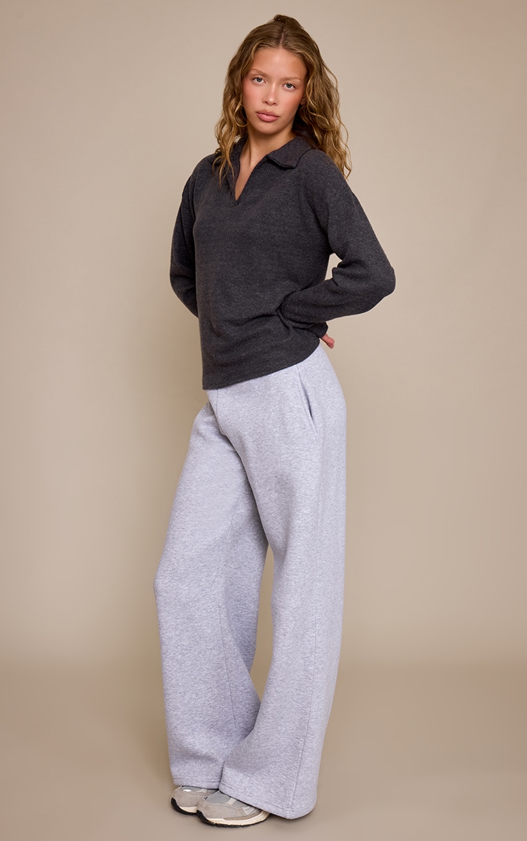 Grey Marl Fold Over Waist Wide Leg Sweatpants image 2