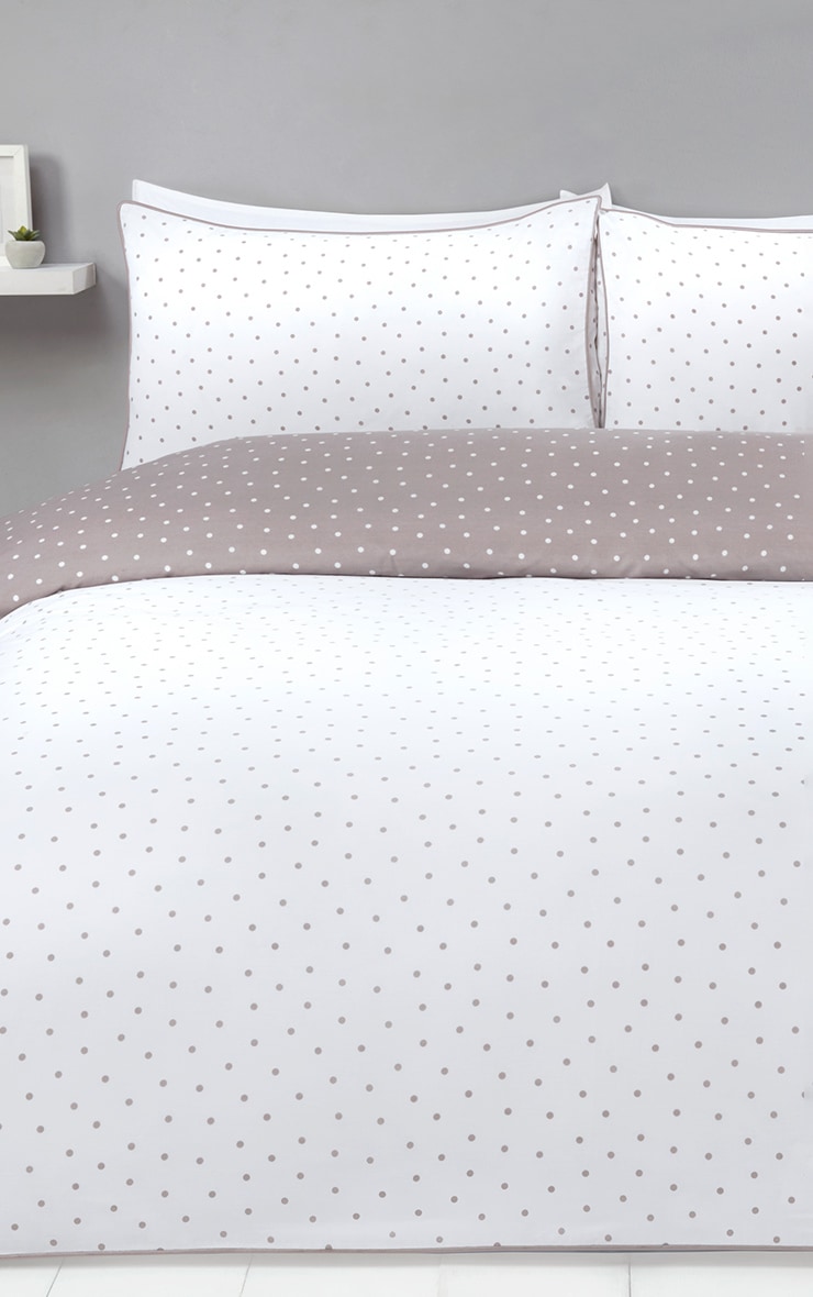 Mink Reverse Polka Dot Double Duvet Set PrettyLittleThing IE