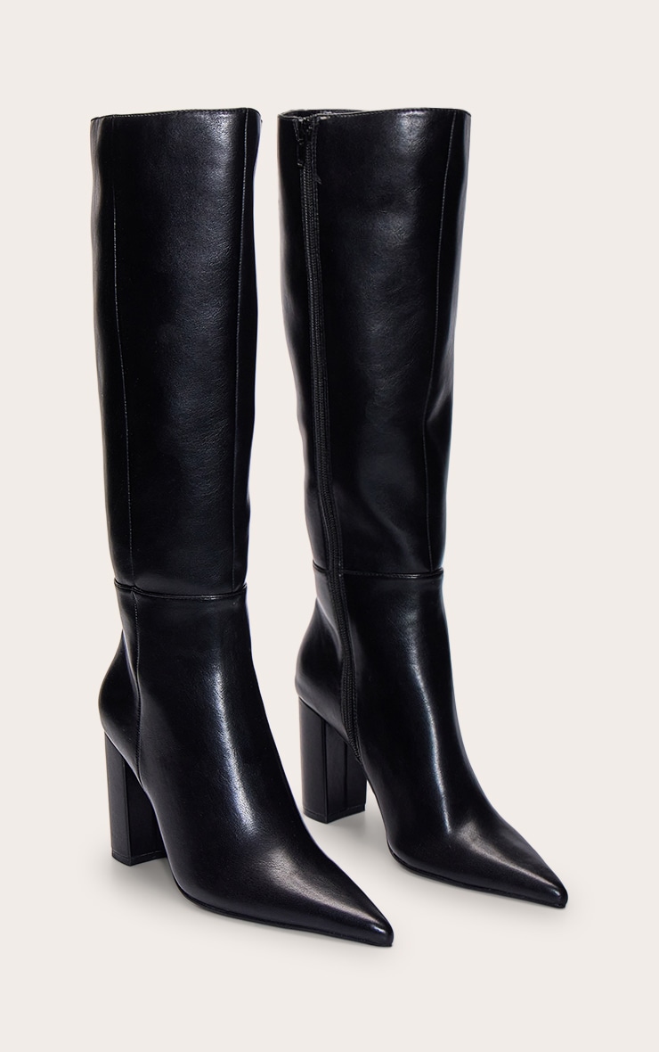 Black Point Toe Block Heel Knee High Boot image 3