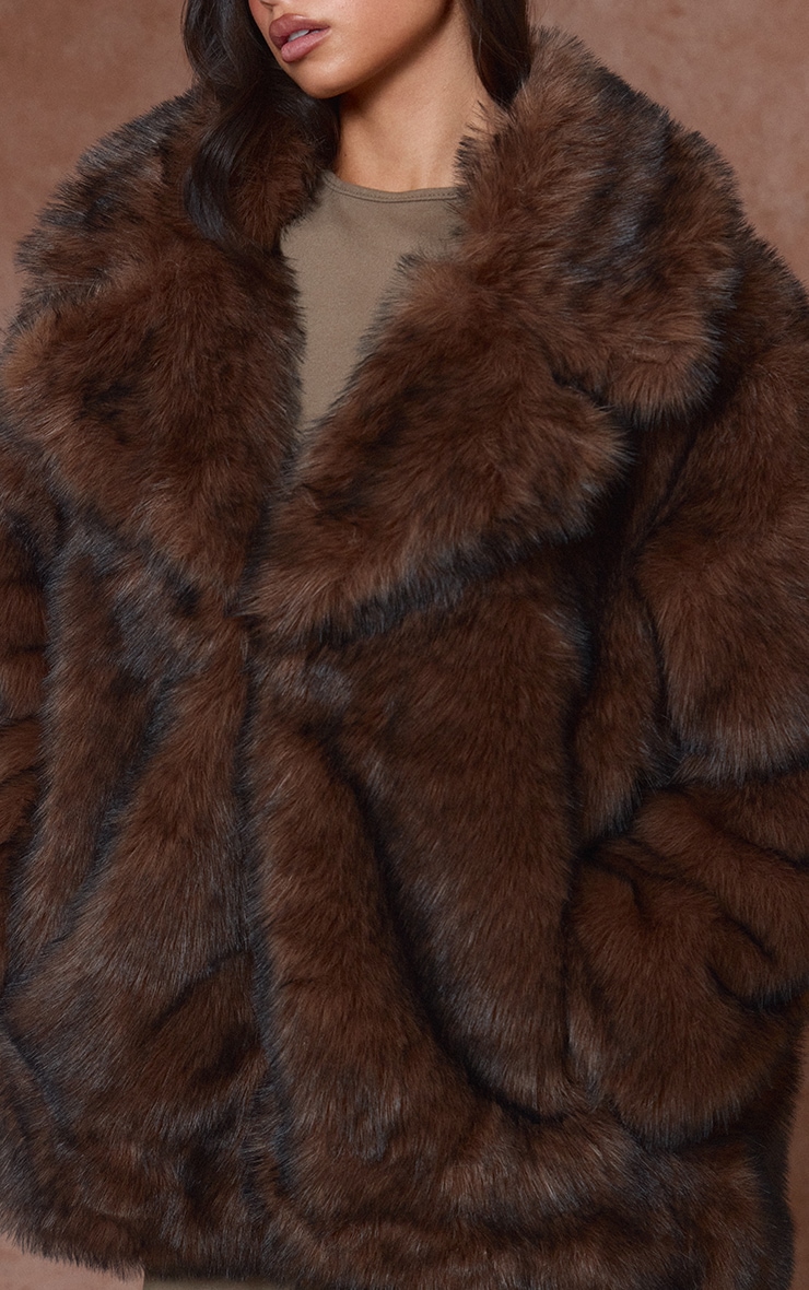 Brown Oversized Midi Faux Fur Coat image 4