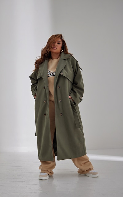 Plus Manteau coupe militaire oversize kaki à double boutonnière