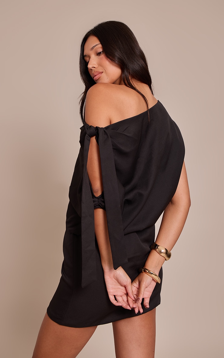 Black Woven Tie Bodycon Mini Dress image 2
