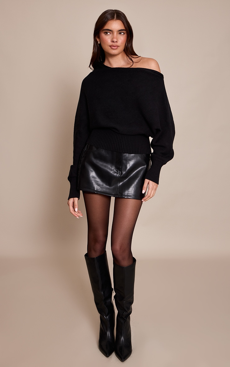 Black Slouchy Oversized Rib Waist Jumper  image 3