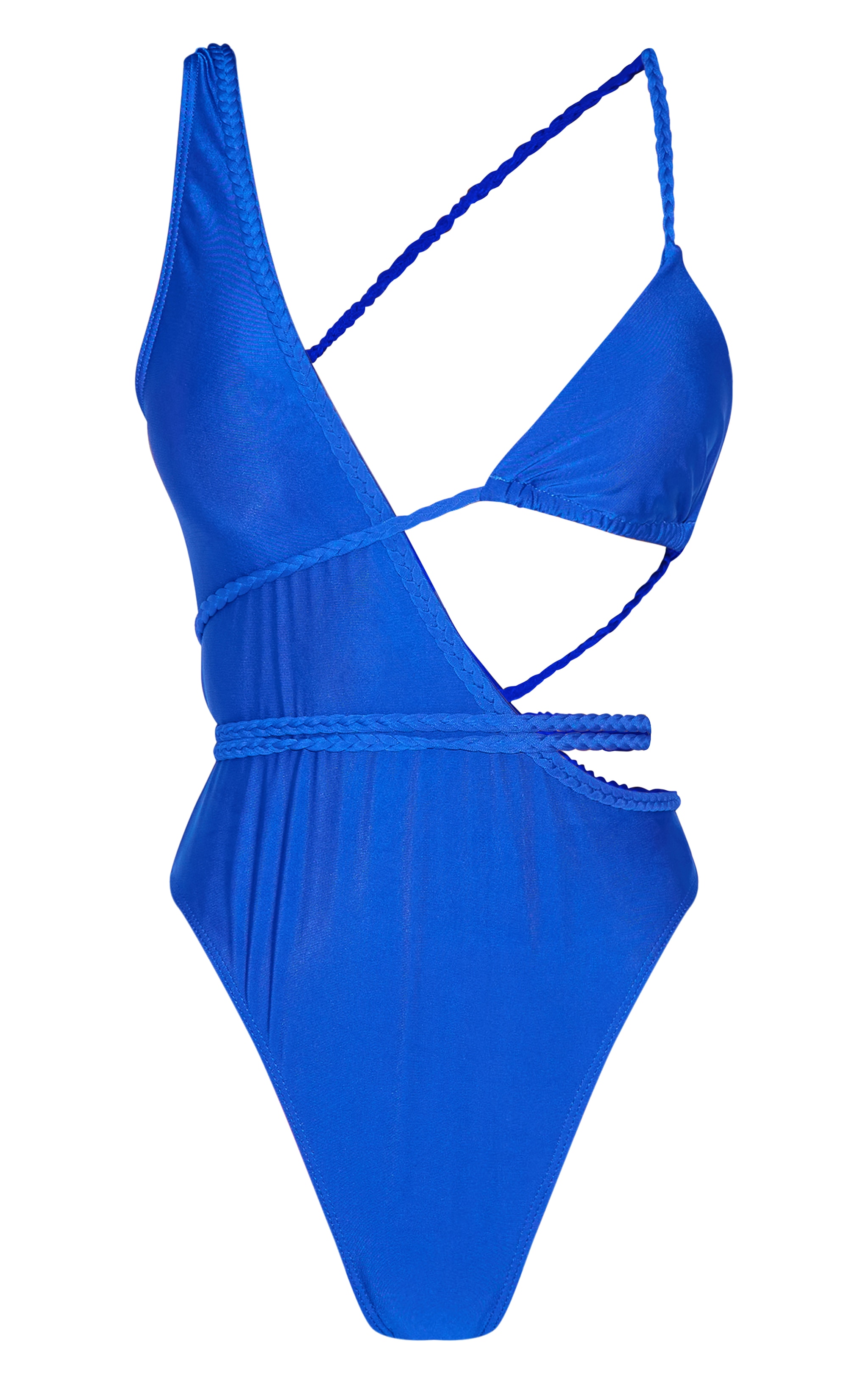 Maillot de bain asymétrique bleu cobalt à détail tressé image 5