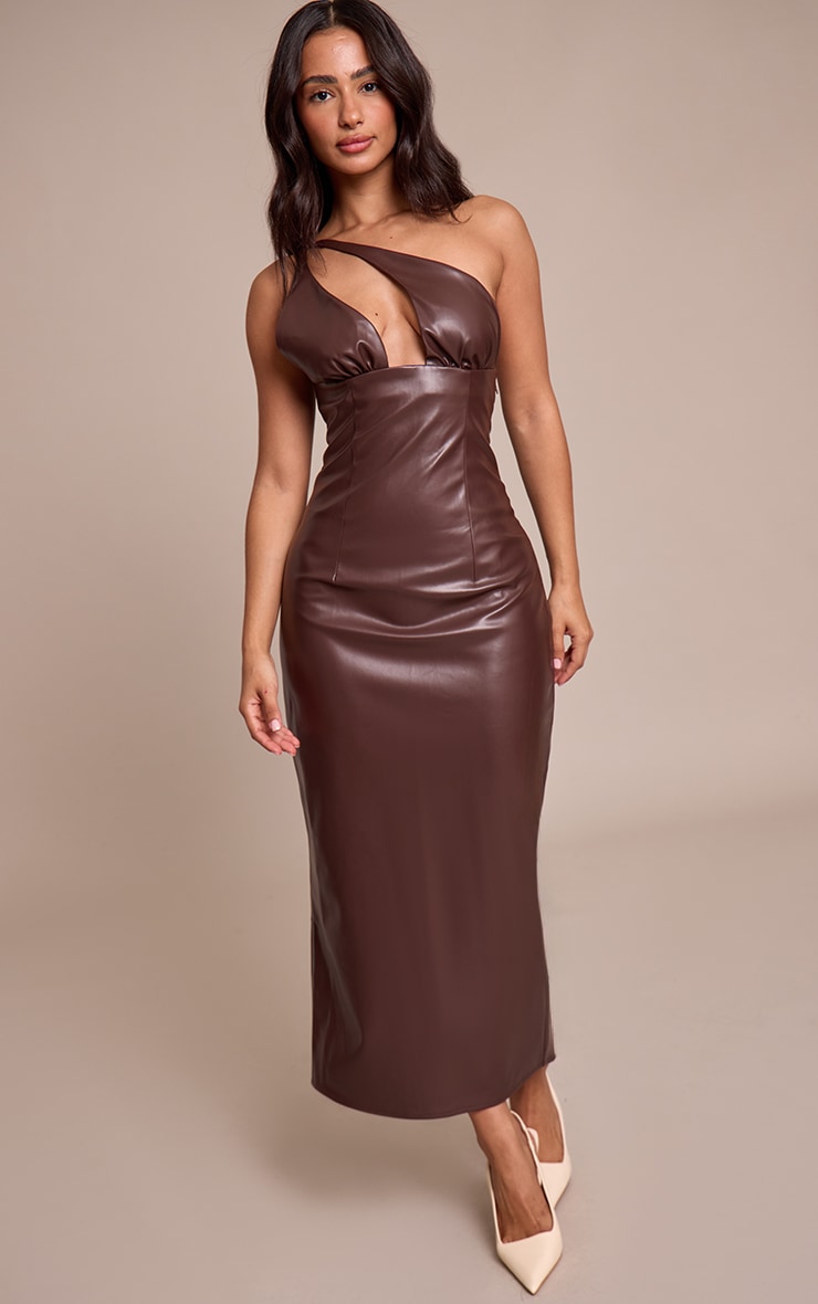 Petite Chocolate Strappy Faux Leather Maxi Dress image 1