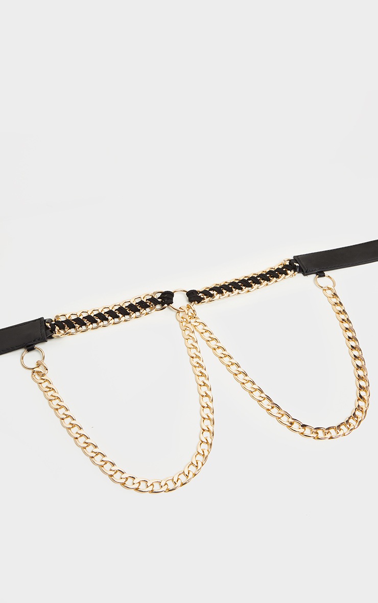 Black Pu Gold Chain Waist Belt