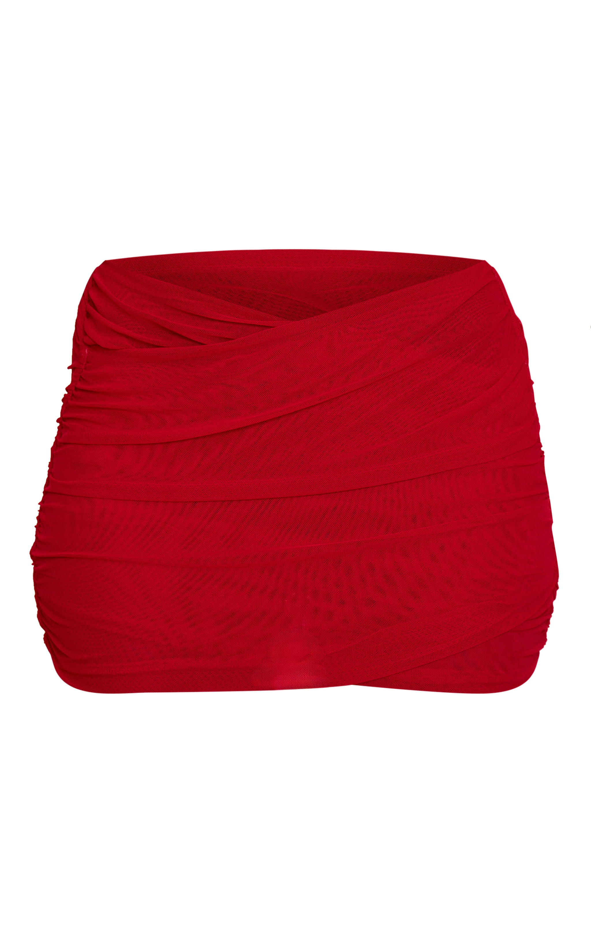 Tomato Red Mesh Ruched Mini Skirt image 6