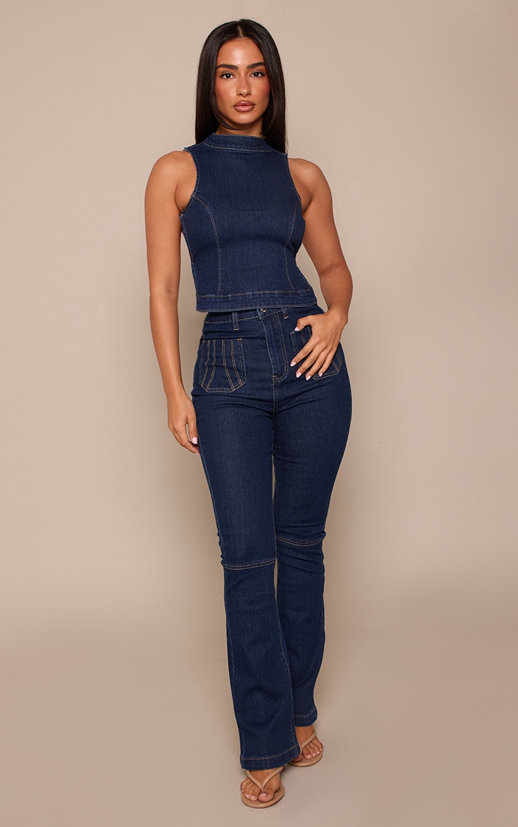 Petite Indigo Denim Fitted Flared Jeans