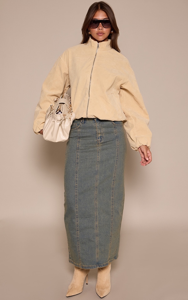 Vintage Mid Rise Seam Detail Maxi Denim Skirt