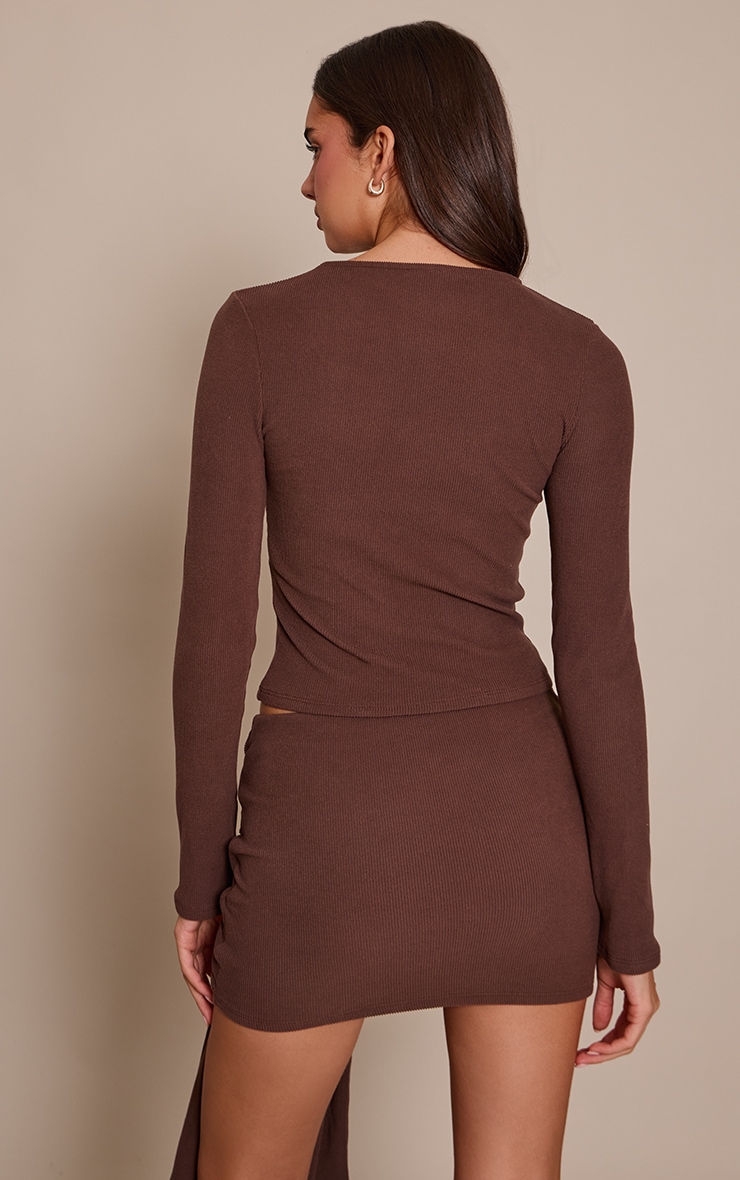 Brown Soft Brushed Long Sleeve Long Top  image 2