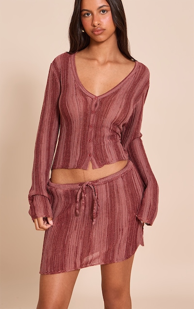 Petite Blush Rose Striped Knit Mini Skirt