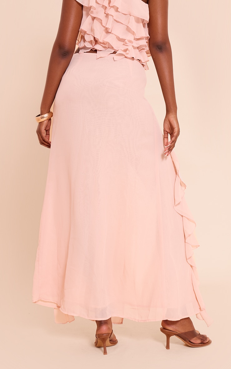 Light Pink Chiffon Frill Split Maxi Skirt image 3