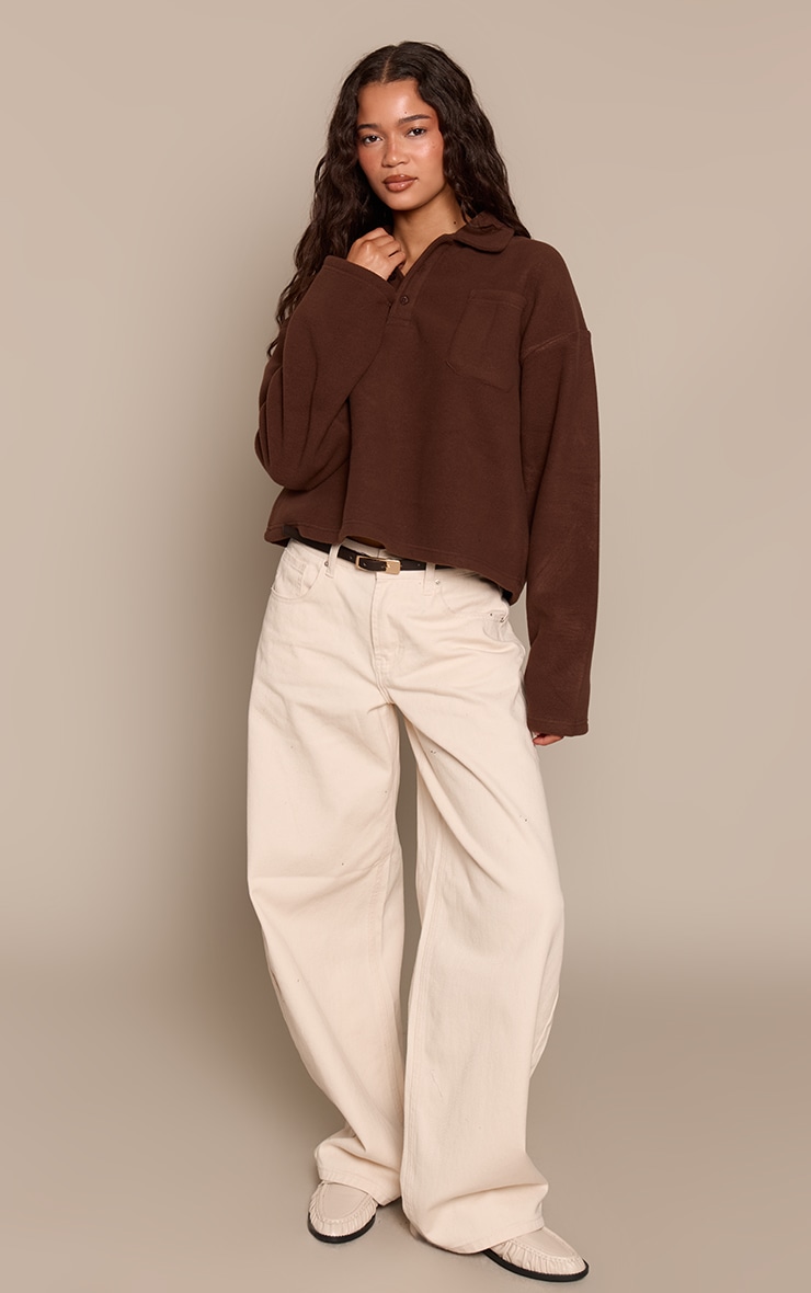 Espresso Button Up Fleece Polo Sweatshirt image 3