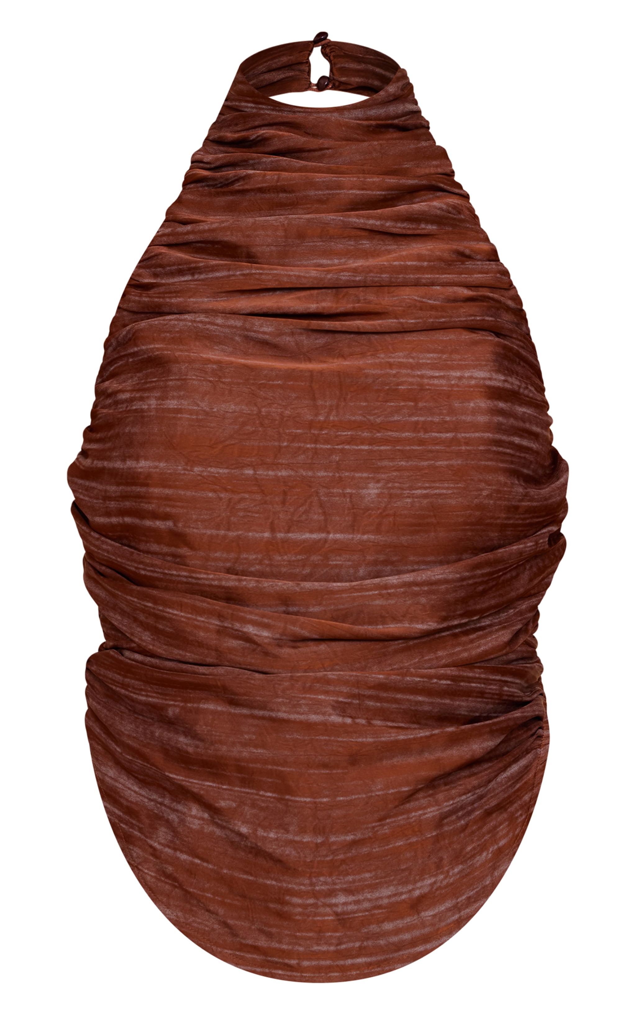 Brown Printed Satin Ruched Halterneck Top image 5