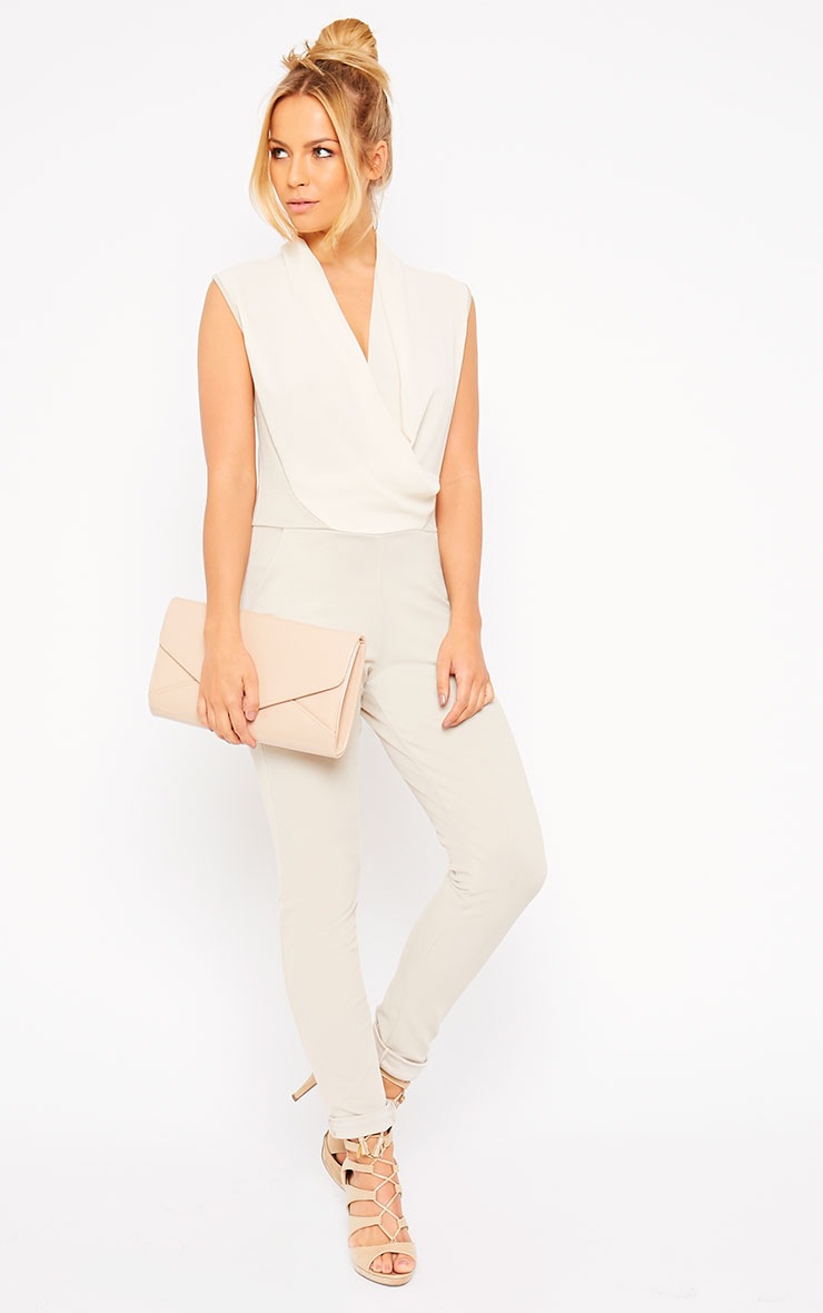 Julia Cream Cowl Neck Jumpsuit Knitwear PrettyLittleThing