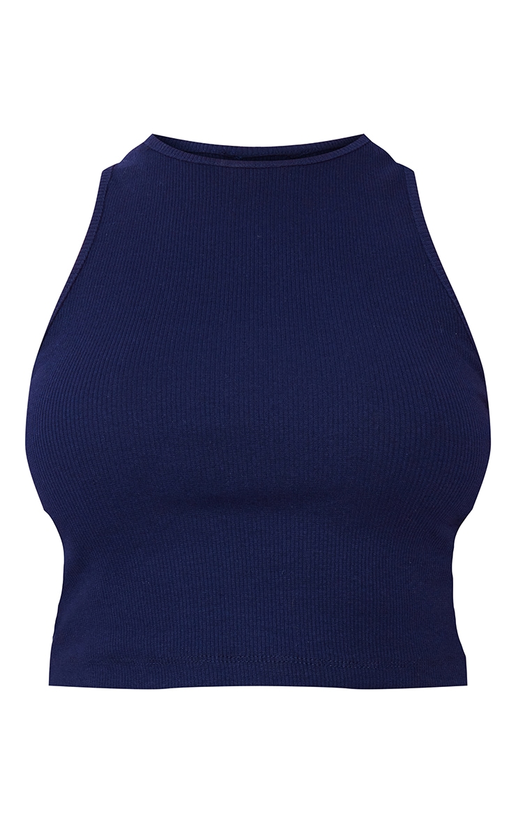 Basic Navy Rib Racer Crop Top image 5