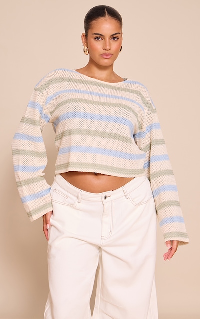 Plus Sage Striped Boatneck Long Sleeve Top